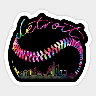 detroit, tie dye, baseball skyline city, baseball player Sticker